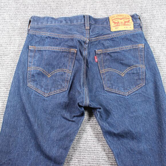 Levi’s 501 Jeans Mens 32x31 Dark Blue Original Button Fly Straight Leg - Picture 7 of 12